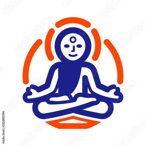 Tranquil Mindful Yoga Symbol Featuring a Figure Meditating in a Lotus Position Surrounded by Radiant Orange Aura Displayed Prominently with a Harmonious Balance of Shape and Color