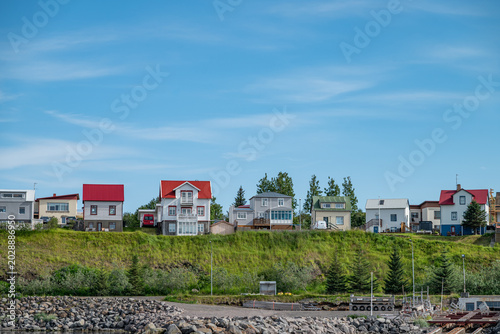 Buildings in town of Husavik in Iceland