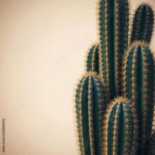 Minimalist cactus against a solid beige background. Generative AI.