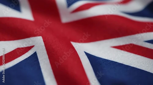 Extreme Close Up of British Flag Fabric Texture Waving Gently in Slow Motion