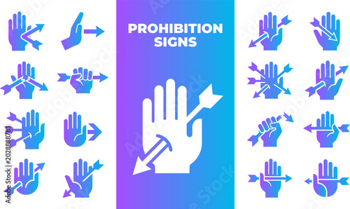 Bild auf Leinwand Prohibition signs set hand gesture icons modern gradient blue purple design vector