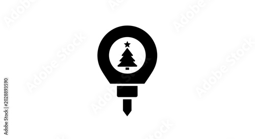 Black Christmas Tree Light Bulb Icon.
