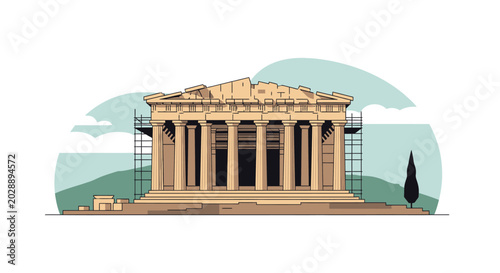 Tableau sur toile Parthenon Acropolis Athens Ancient Greek Temple Facade Illustration