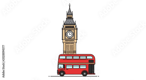 Foto Big Ben Clock Tower and Red Double Decker Bus, London Landmark Icon