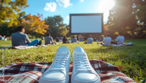 Outdoor Cinema Experience with Friends on a Sunny Autumn Day.