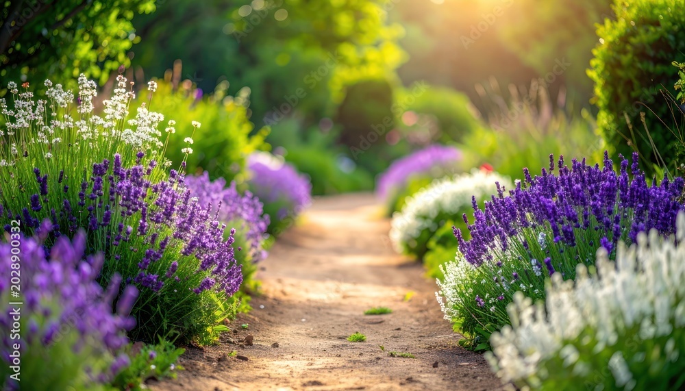 Obraz premium Lavender's embrace, a sun-kissed path unfolds.