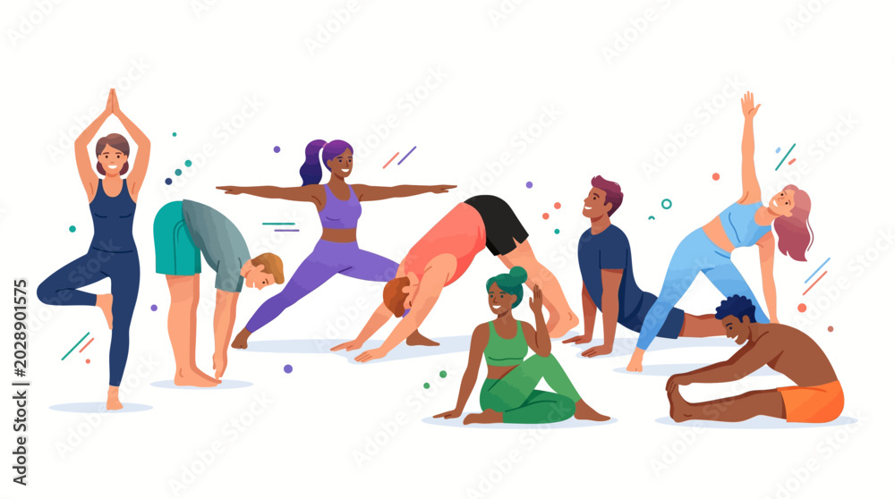 Obraz premium Diverse group of people practicing yoga.