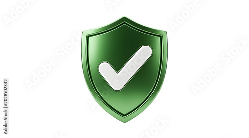 Green shield with white checkmark isolated on transparent background