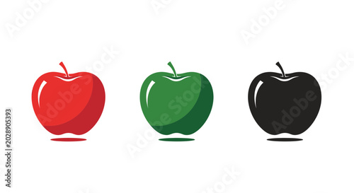 Bild auf Leinwand Three Apples: Red, Green, and Black Icons on White Background