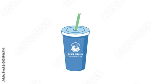 Cuadro en lienzo Blue Soft Drink Cup with Straw