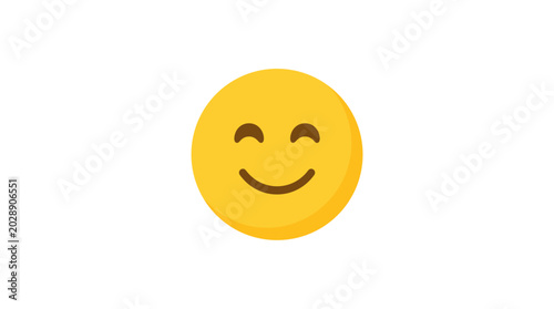 Tableau sur toile Smiling Face Emoji: A bright yellow emoji with closed eyes and a happy smile conveys contentment and cheerful optimism