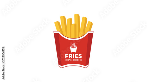 Obraz na plátně Crispy French Fries: A vibrant illustration of golden french fries served in a classic red carton, ready to be enjoyed as a delicious snack or side dish