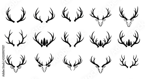 Photos Deer Antlers Collection Vector Icons - Forest Nature Elements