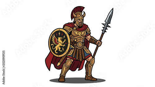 Bild auf Leinwand Ancient Greek Warrior with Spear and Shield, Mythological Hero