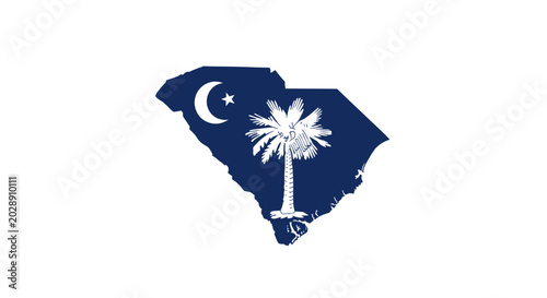 Quadro su tela South Carolina Flag Silhouette with Palmetto Tree and Crescent Moon
