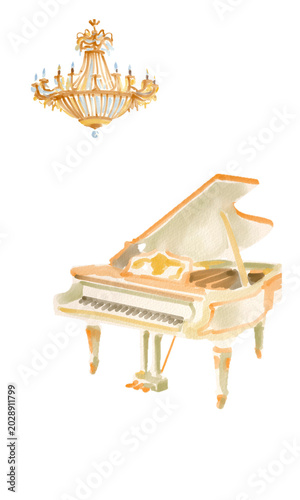 Foto Luxury Grand Piano Event Watercolor Illustration Clipart Bundle