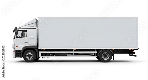 Large white delivery truck vehicle side view.