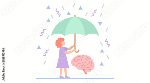 Bild auf Leinwand Woman Protecting Brain Illustration Symbolizing Mental Health Resilience