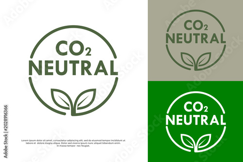 Fotografie CO2 neutral green stamp vector template with leaves symbol for sustainable corporate business and eco product label