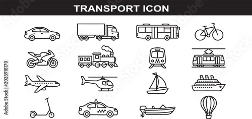 Foto Transport icons collection with various vehicles on white background