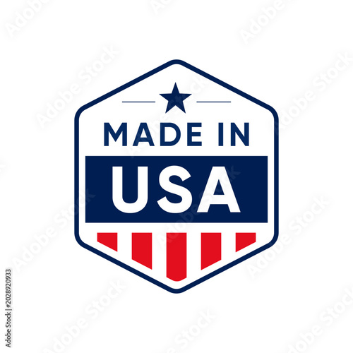 Made in USA Label Set with American Flag Badge Vector Design