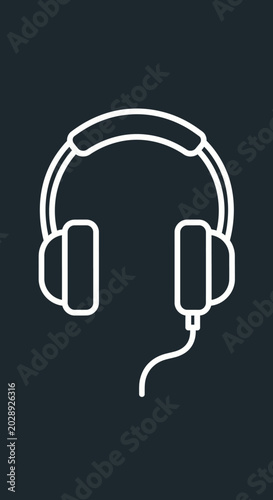 White outline icon of headphones on dark background