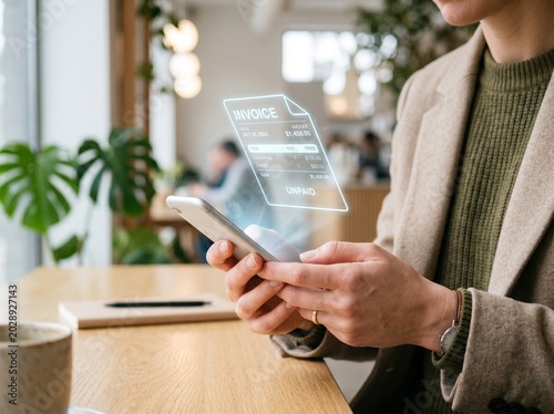 User scanning receipt with smartphone for expense tracking and digital bookkeeping, featuring document capture, financial record management, and mobile technology for efficient accounting.