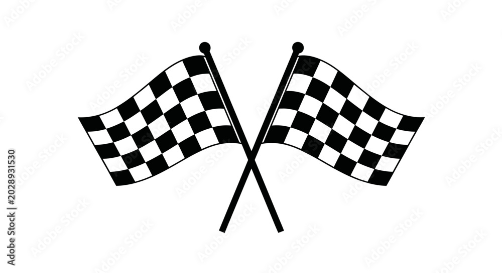 Fototapeta premium Two Crossed Checkered Flags, Racing Start and Finish Line Symbol, Motorsport Icon