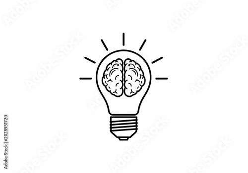 Light bulb with brain illustration symbolizing creativity and intelligence isolated on white background