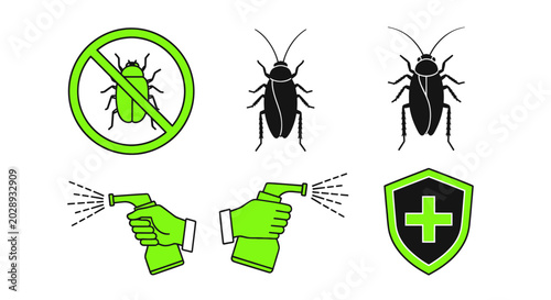 Foto Pest Control Icons: Cockroach Extermination, Spraying, and Protection