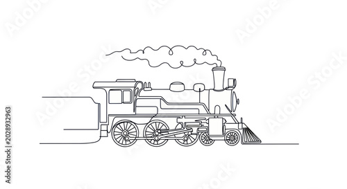 Schilderij op canvas Vintage Steam Locomotive Drawing, Old Train Vector Art, Retro Transportation Lin