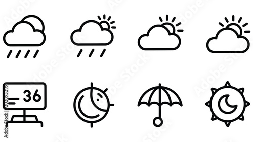 Cuadro en lienzo Weather icons with transparent background including clouds sun moon and umbrella