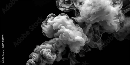 Fotografia Human skull made of smoke and clouds in abstract black sky with fire steam and e