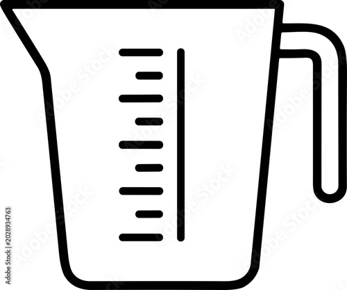 Simple outline illustration of a measuring cup with clear volume markings