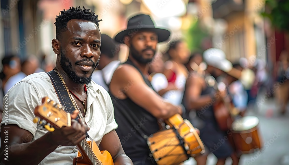Obraz premium African American men playing musical instruments.