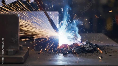 Metal Welding Sparks Flying Close Up with Extreme Brightness and Intense Light