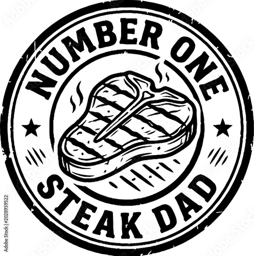 Barbecue theme badge with grilled steak for father