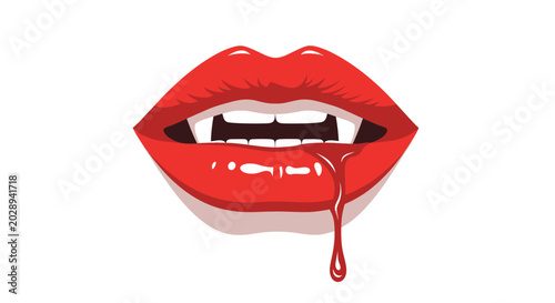 Schilderij op canvas Vampire Lips with Dropping Blood, Scary Halloween Concept
