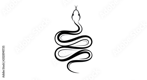 Schilderij op canvas Black Snake Silhouette coiled on white background, minimalist design