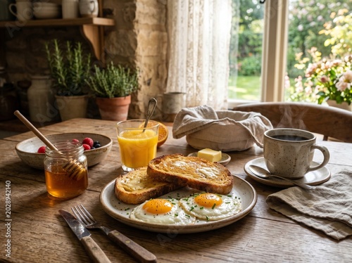 breakfast with coffee and croissant