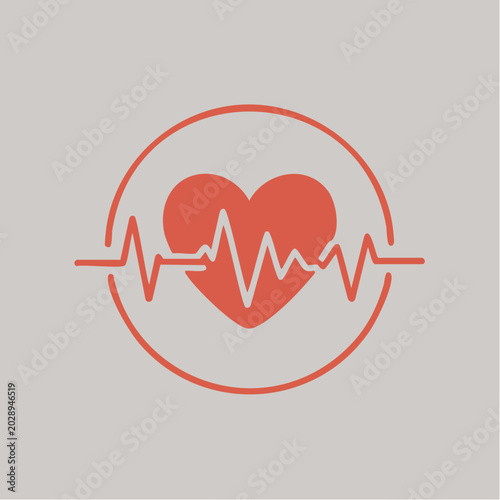 Heart rate pulse icon with red heartbeat line