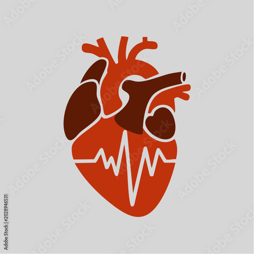 Red heart icon with ecg heartbeat line illustration