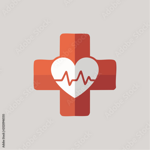 Medical emergency heart rate cross symbol illustration