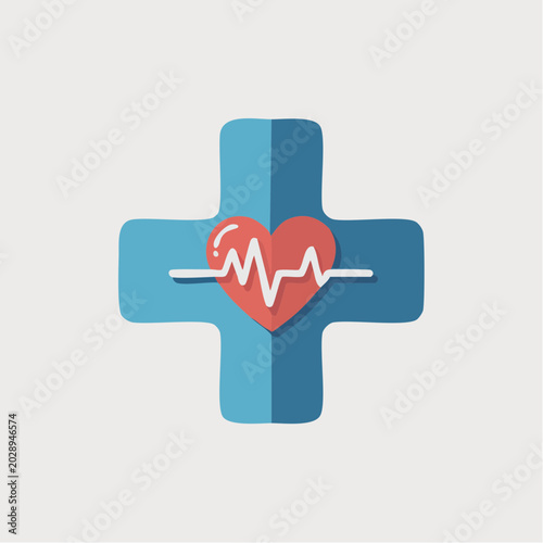 Medical cross symbol with heart and ECG line