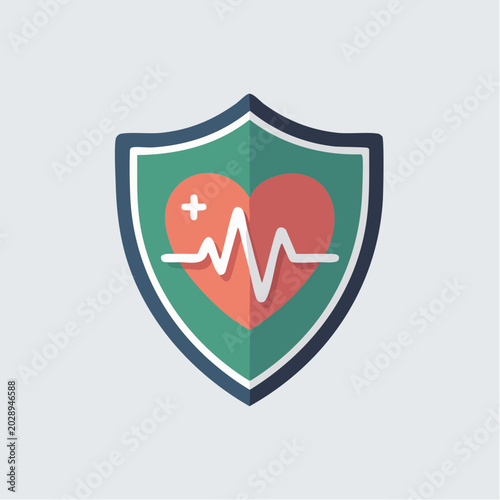 Medical protection shield logo with heart and ECG line