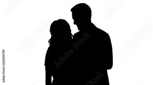 Schilderij op canvas Silhouette couple embracing closely together Vector