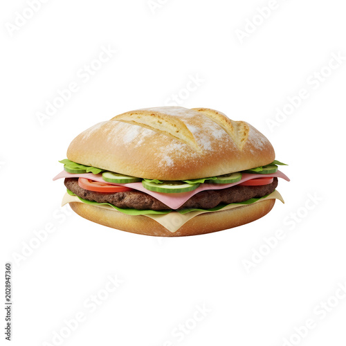 Delicious sandwich with meat and cheese.