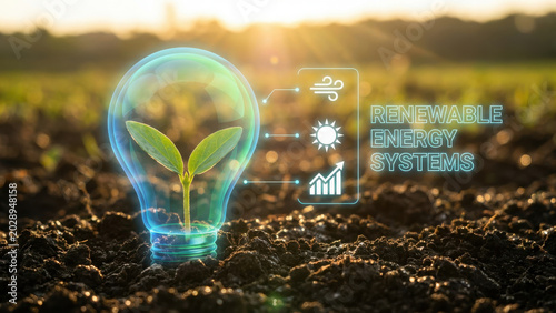 Renewable Energy Concept with Green Sprout in Glowing Light Bulb