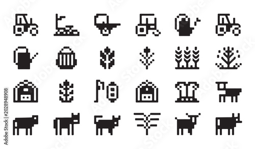 Foto Pixel art farm icons set