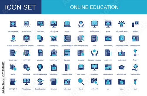 Bild auf Leinwand online education icon collection set